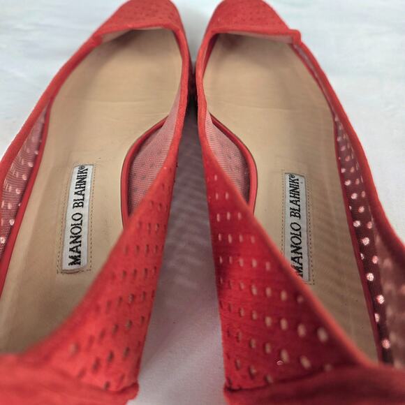 MANOLO BLAHNIK WOMEN’S SUEDE FLATS MESH ACCENTS • SIZE US 7 • MADE IN ITALY - Picture 7 of 10